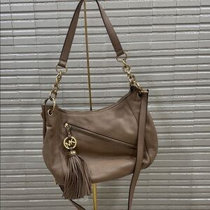 Michael Kors Brown Leather Shoulder Bag with Tassel